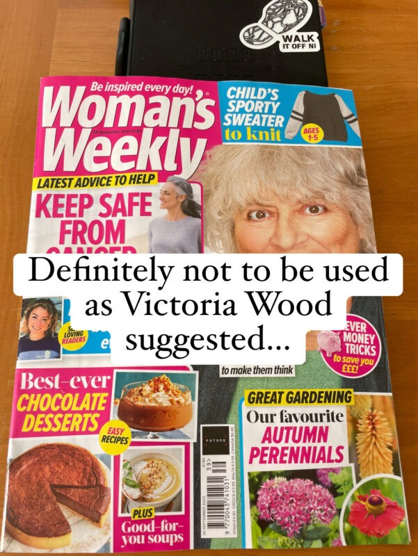Women's Weekly front page. Definitely not to be used as Victoria Wood Suggested. Article about A weekend in Belfast by Chris Morley. Walk with Walk It Off NI in her top things to do! Page 38 double page spread. Twilight Hidden Huntley Experience